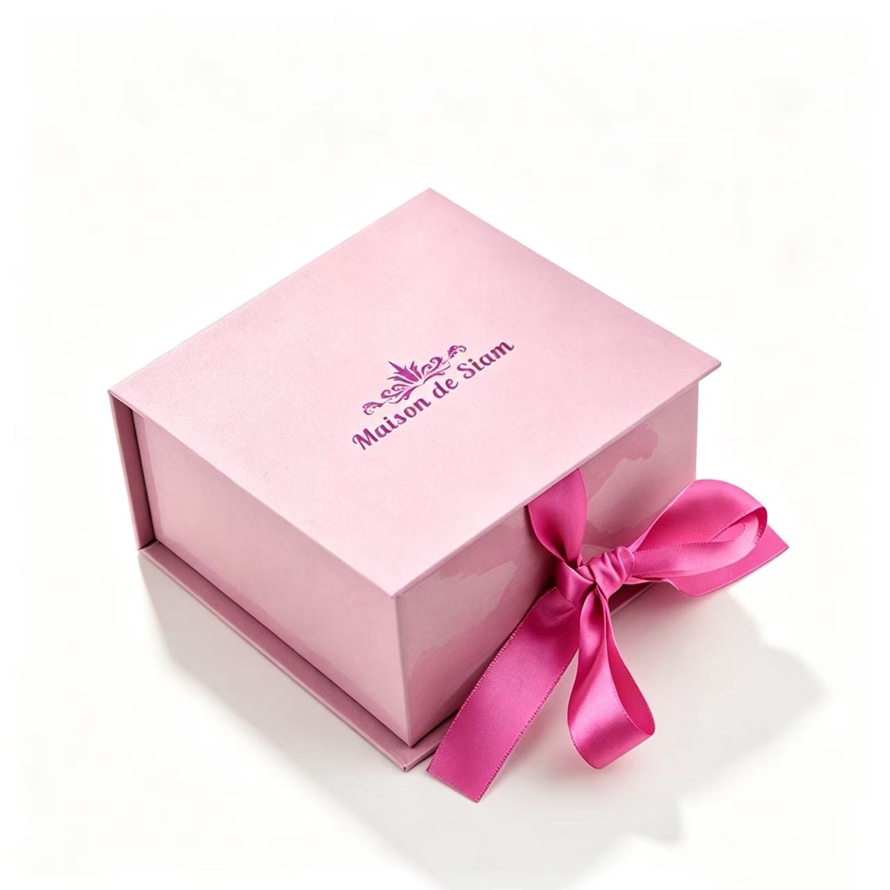 Custom Pink Magnetic Jewelry Gift Box With Satin Ribbon